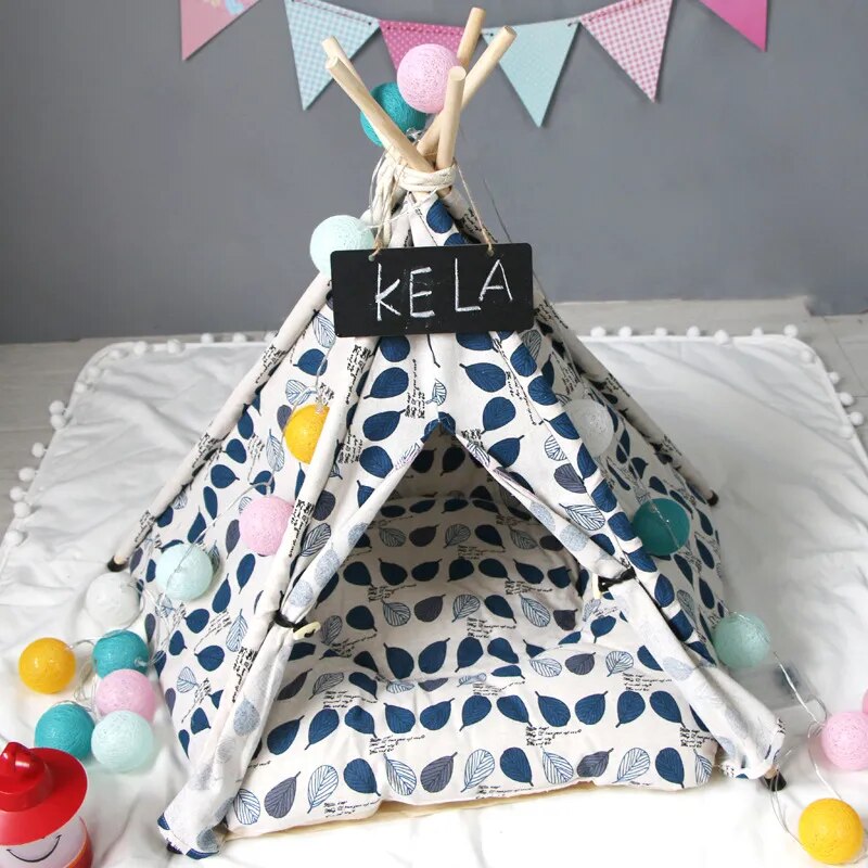 2019 new leave pattern pet houses dog mats 100% cotton mechanical wash pet teepee house bed for cat portable dog tents puppy dec