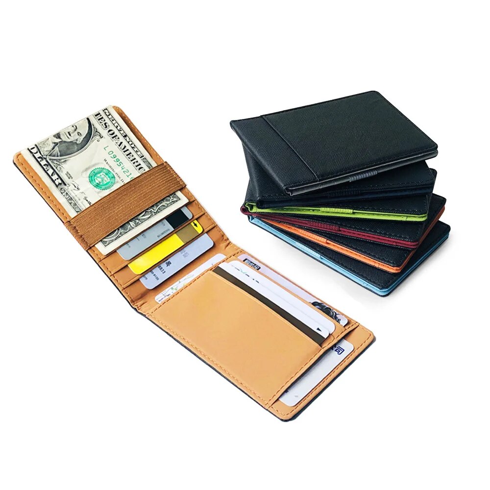New Slim Leather Women Money Clip Wallet Wholesale Mini Men's Purse Bank Credit Card Case Man Small Cash Holder For Male