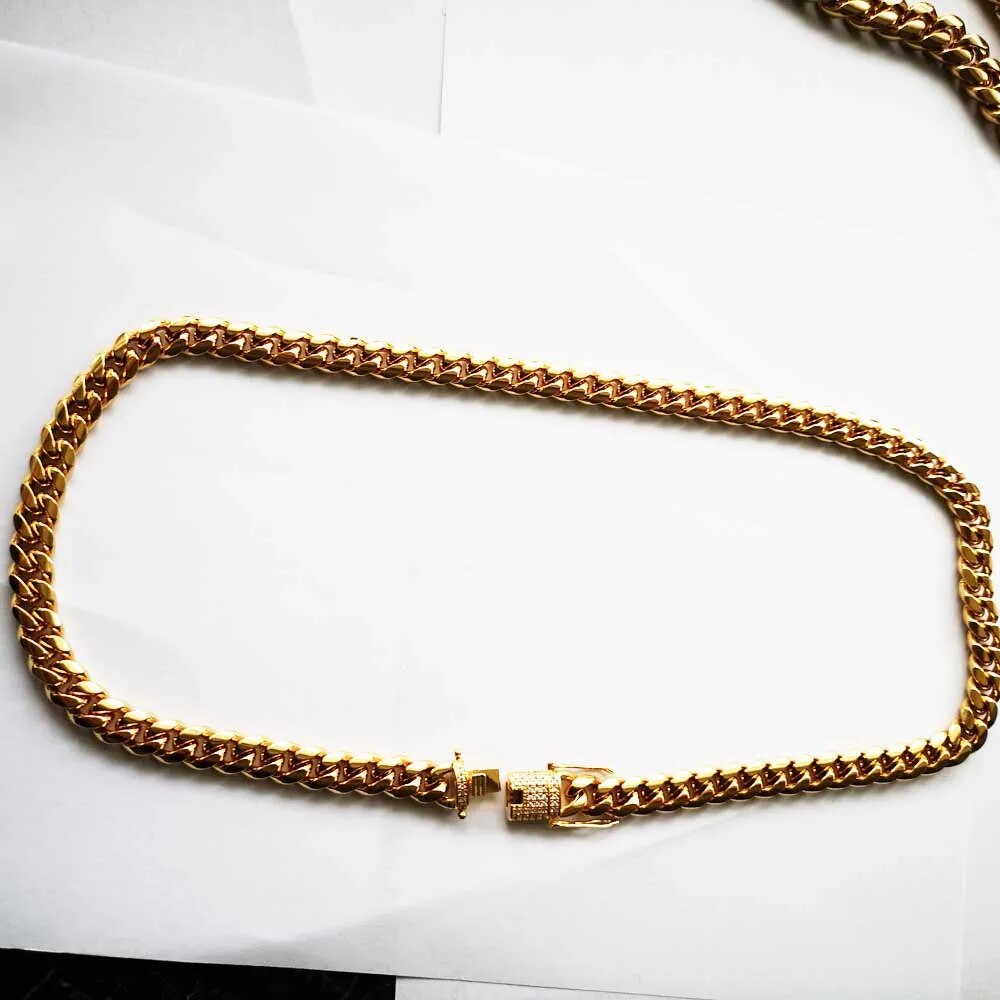 12mm Stainless Steel Luxury CZ Miami Cuban Chain Male Jewelery set Hip Hop Men Curb Rhinestone Clasp Link Necklace Bracelets