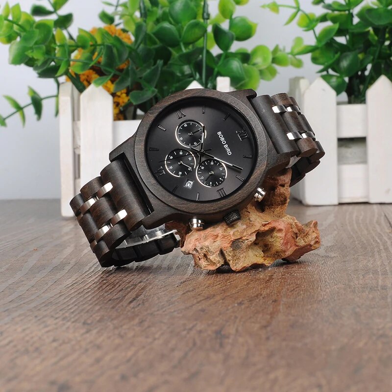 BOBO BIRD Wooden Men Watch Wooden Stainless Steel Date Quartz Chronograph Watches Luxury Men's Gift Timepieces relogio masculino