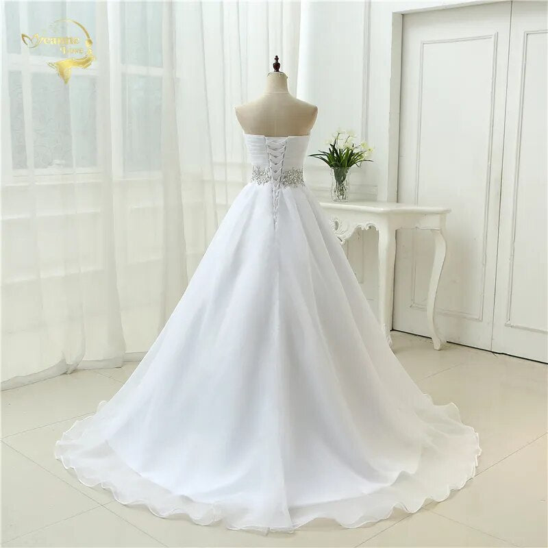 Hot Sale White Vestido De Noiva 2023 New Design Ball Gowns Beaded Belt Robe De Mariage Strapless Lace Up Wedding Dresses OW 7799 - KAISERINC