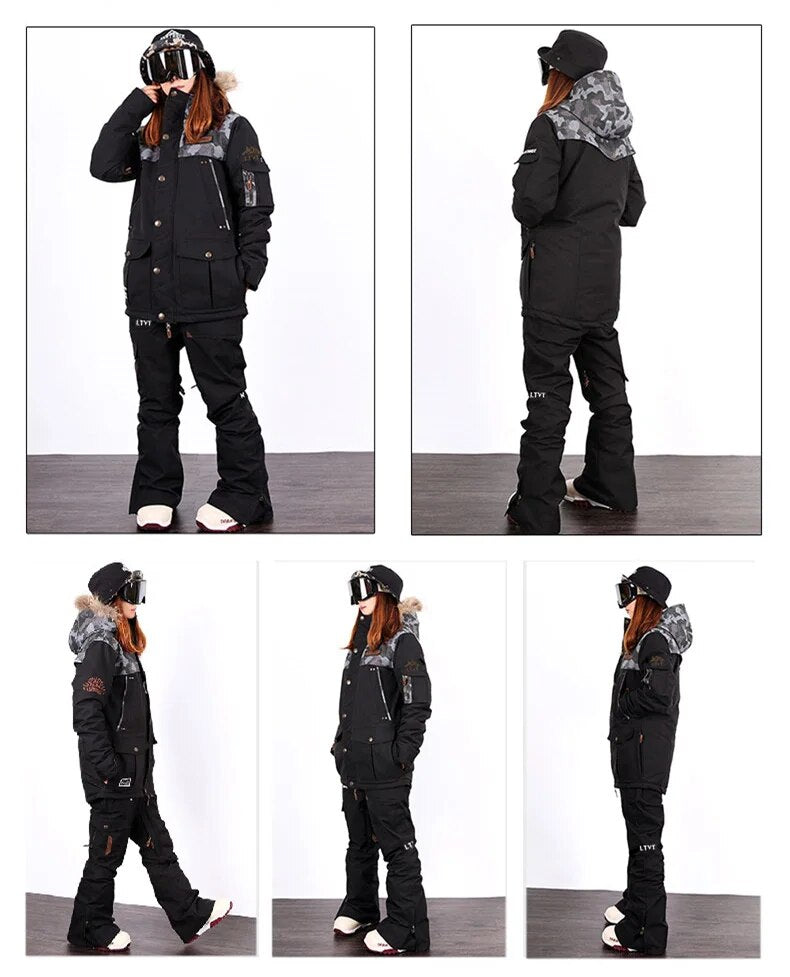 LTVT Brand Ski Suit Men/Women Snowboarding jackets+Pants Suits Warm Snow Coat Breathable Camouflage Waterproof Skiing Sets
