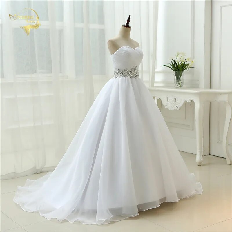 Hot Sale White Vestido De Noiva 2023 New Design Ball Gowns Beaded Belt Robe De Mariage Strapless Lace Up Wedding Dresses OW 7799 - KAISERINC