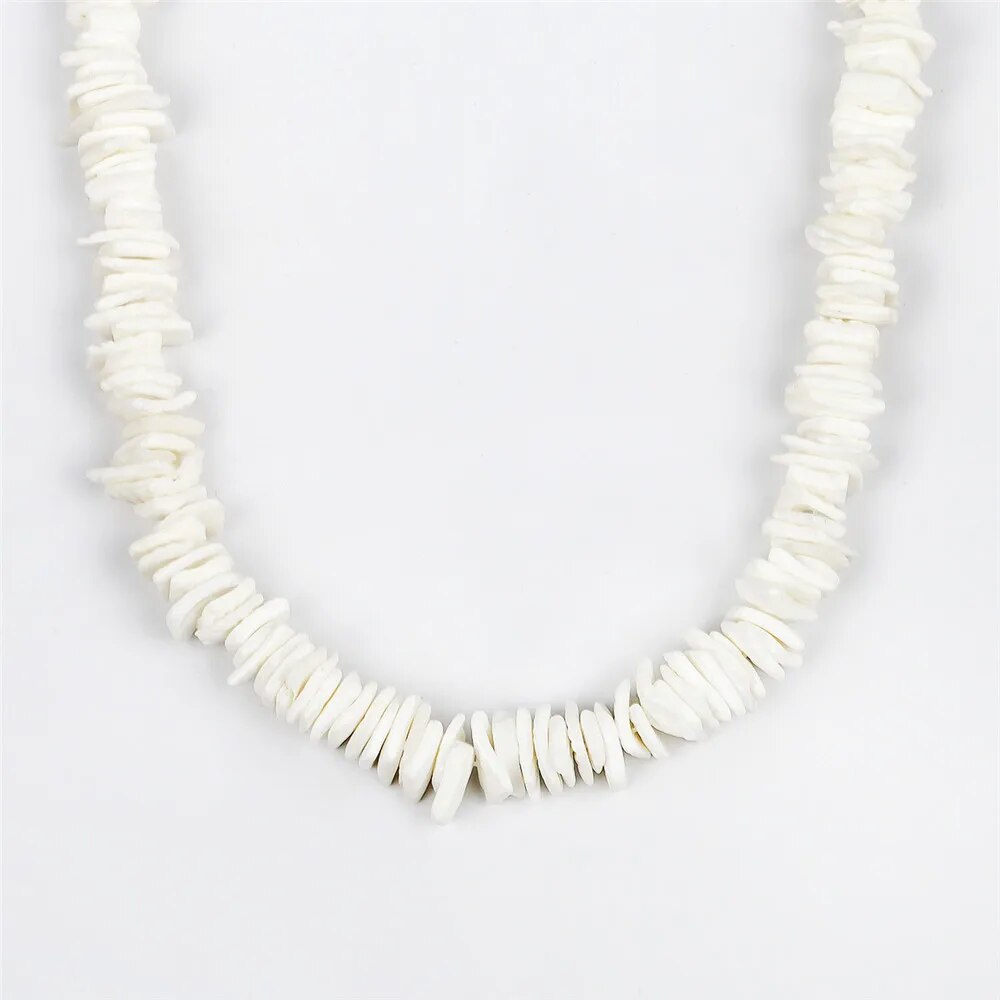 Bohemian Hawaii Puka White Clam Chips Shell Necklace Irregular Chips Seashell Choker Necklace Summer Beach Statement Jewelry