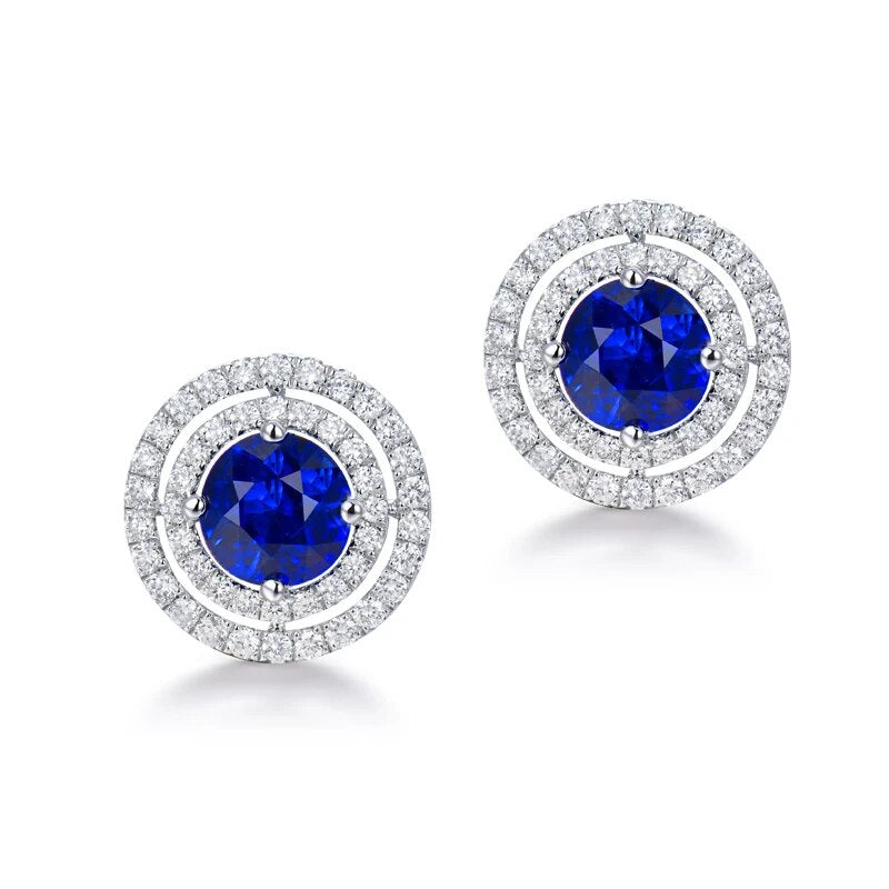 LOVERJEWELRY Luxury Jewelry Solid 18KT White Gold Blue Sapphire Drop Earrings Tsavorite Diamond Earrings For Women Party Wedding