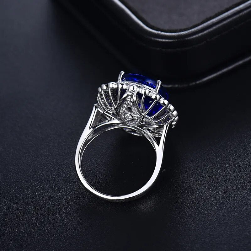LOVERJEWELRY Real 18Kt White Gold 14.86ct Genuine Tanzanite Women Ring Real Diamonds Dual Use Function Jewelry Rings Or Pendant
