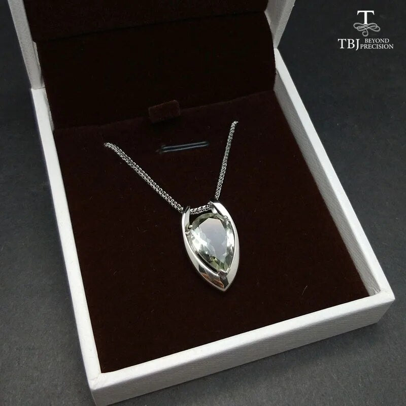 Hot sale V shape pendant 925 sterling silver with natural green amethyst fine jewelry for girls Black Friday & Christmas gift