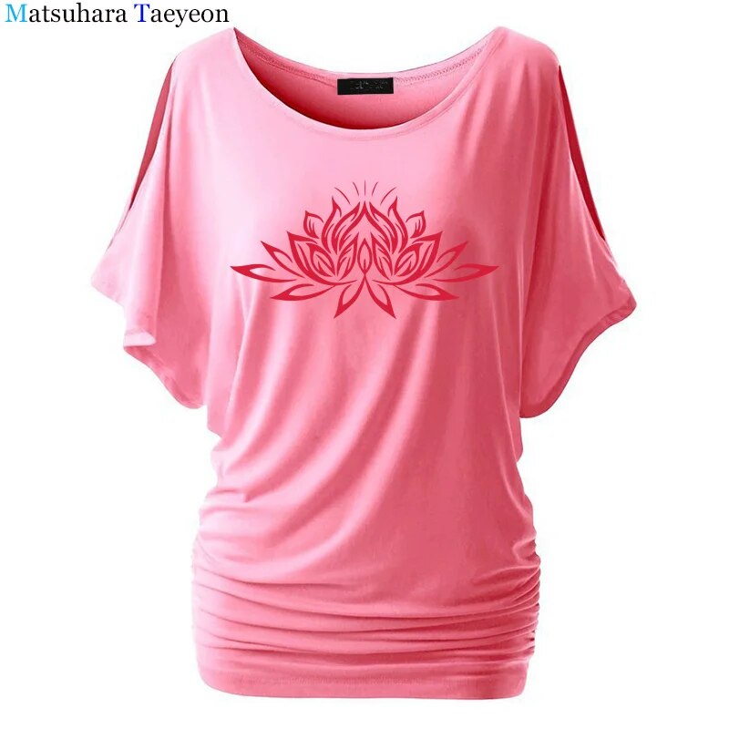 Beautiful Lotus Women Cotton T-Shirts Fashion  Print Summer T Shirt All Match O-Neck Short Sleeve Casual T-Shirts Base Tees