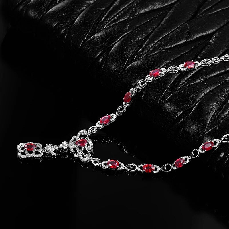 LOVERJEWELRY Luxury Diamonds Lady Ruby Necklace Special Design 18K White Gold For Women Party Fine Jewelry Christmas Wife Gift