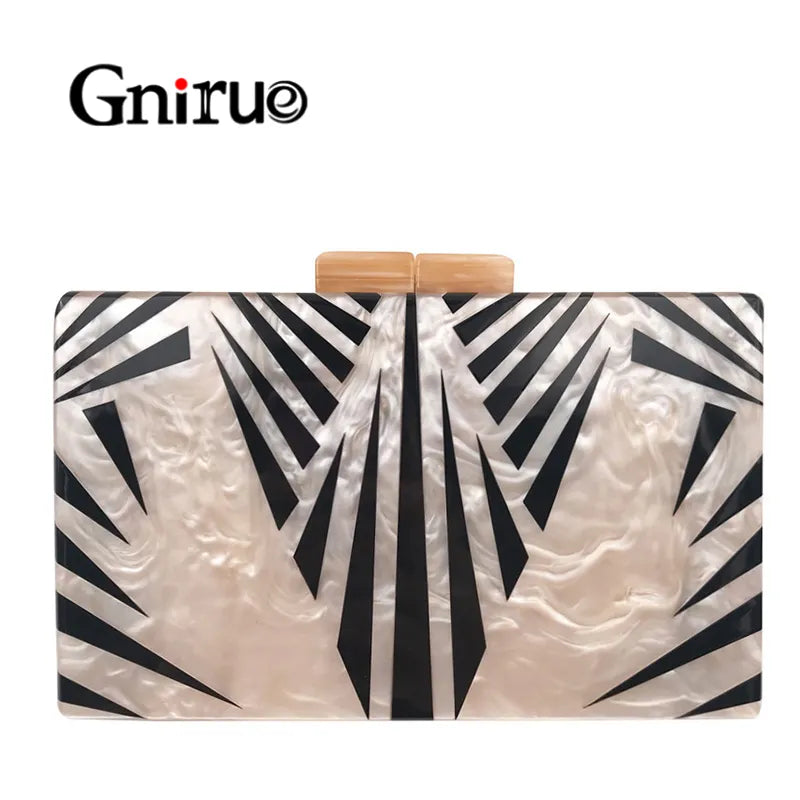 Fashion Pearlescent Acrylic Bag Chain Women Messenger Bag Geometric Patchwork Clutches Elegant Evening Bag Party Prom Handbags