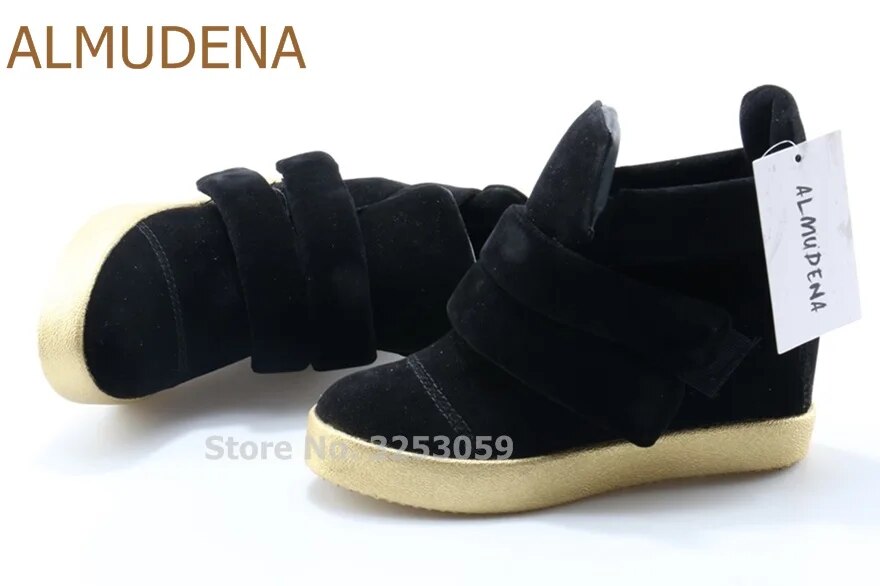 ALMUDENA Ladies Bling Bling Black Grey Crystal Sneakers Hook&Loop Height Increasing Wedge Heels Casual Shoes Ankle Boots