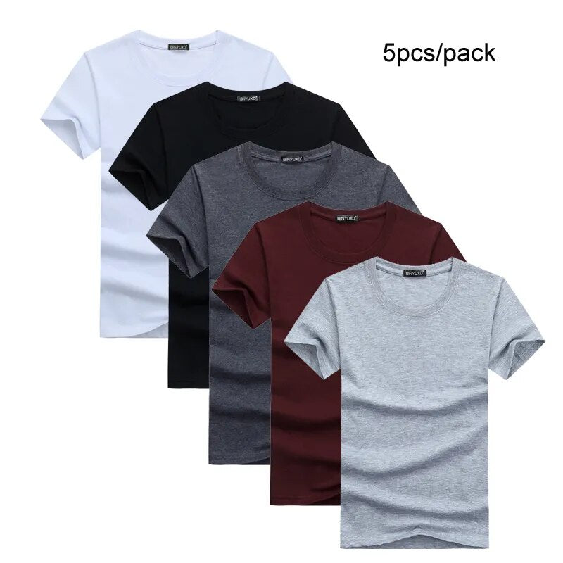 5pcs/lot Simple Style Men's T-shirts Short Sleeved Solid Cotton Spandex Regular Fit Casual Summer Tops Tee Shirts Male Clothes