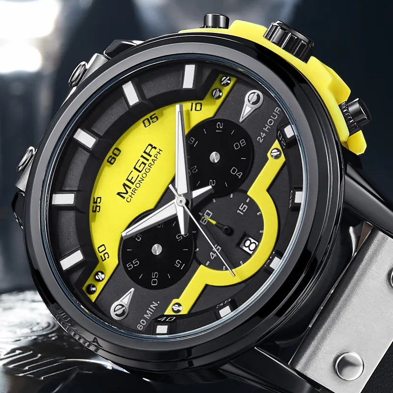 MEGIR New Men's Watches Luxury Top Brand Chronograph Sports Watch Waterproof Leather Quartz Wrist Watch Relogio Masculino 2020