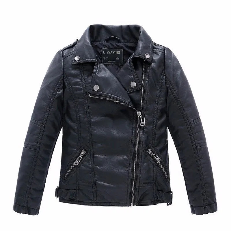 Brand Fashion Classic Girls Boys Black Motorcycle Leather Jackets Child Coat For Spring Autumn 2-14 Years - KAISERINC