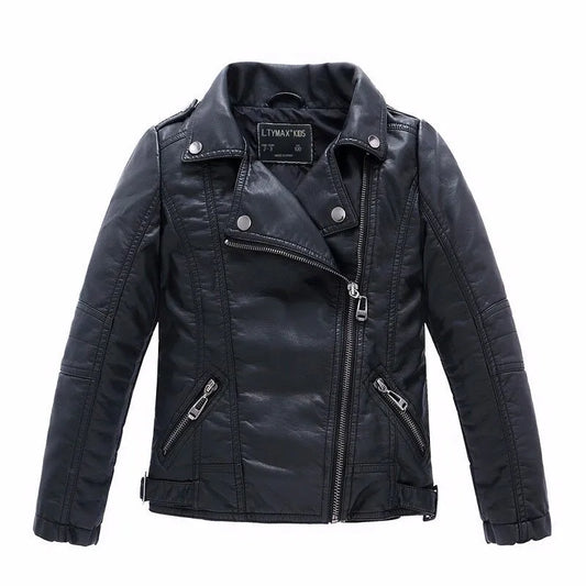 Brand Fashion Classic Girls Boys Black Motorcycle Leather Jackets Child Coat For Spring Autumn 2-14 Years - KAISERINC