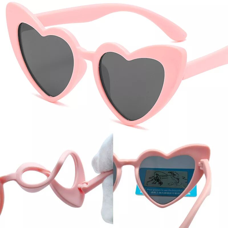 Rubber Polaroid Baby Girl Sunglasses for Children Heart 2019 TR90 Black Pink Red Heart Sun Glasses for Kids Polarized Flexible