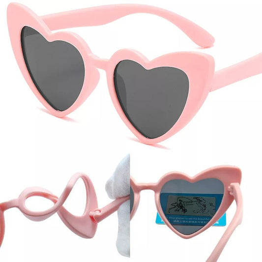 Rubber Polaroid Baby Girl Sunglasses for Children Heart 2019 TR90 Black Pink Red Heart Sun Glasses for Kids Polarized Flexible