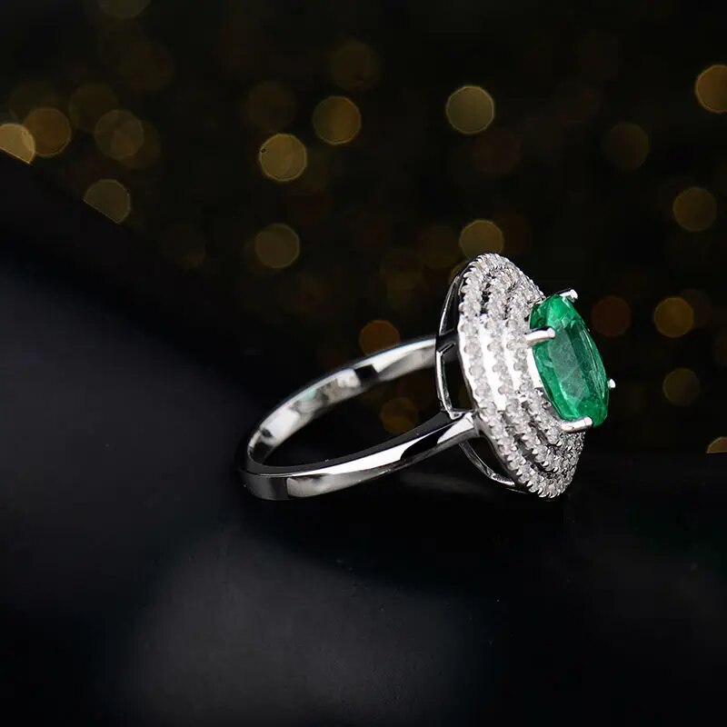 LANMI 2.2ct Natural Emerald Diamonds Wedding Women Rings Solid 18kt White Gold Zambia Emerald Ring Natural Gemstone Jewelry