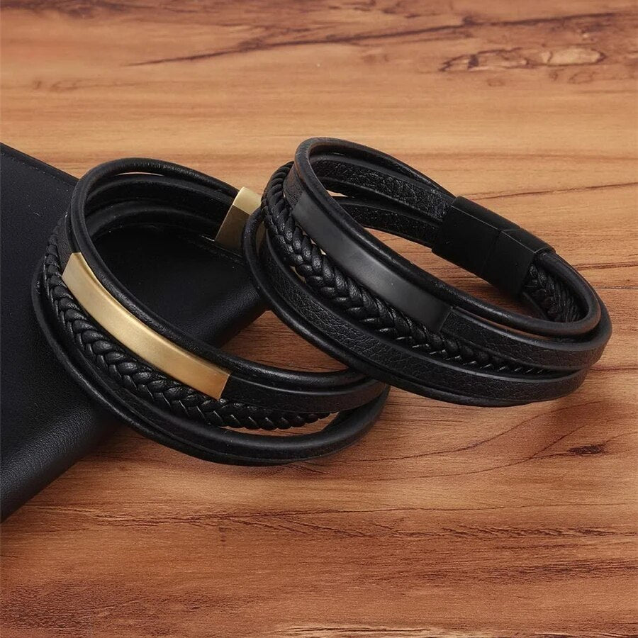 XQNI Wholesale Price Classic Genuine Leather Bracelet For Men Hand Charm Jewelry Multilayer Magnet Handmade Gift For Cool Boys