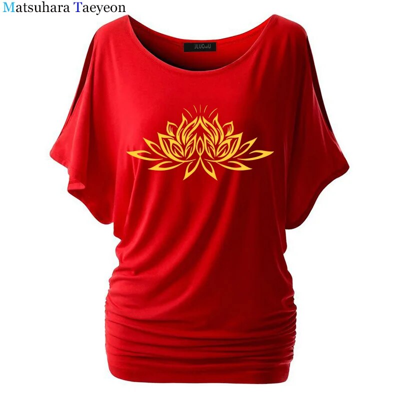 Beautiful Lotus Women Cotton T-Shirts Fashion  Print Summer T Shirt All Match O-Neck Short Sleeve Casual T-Shirts Base Tees