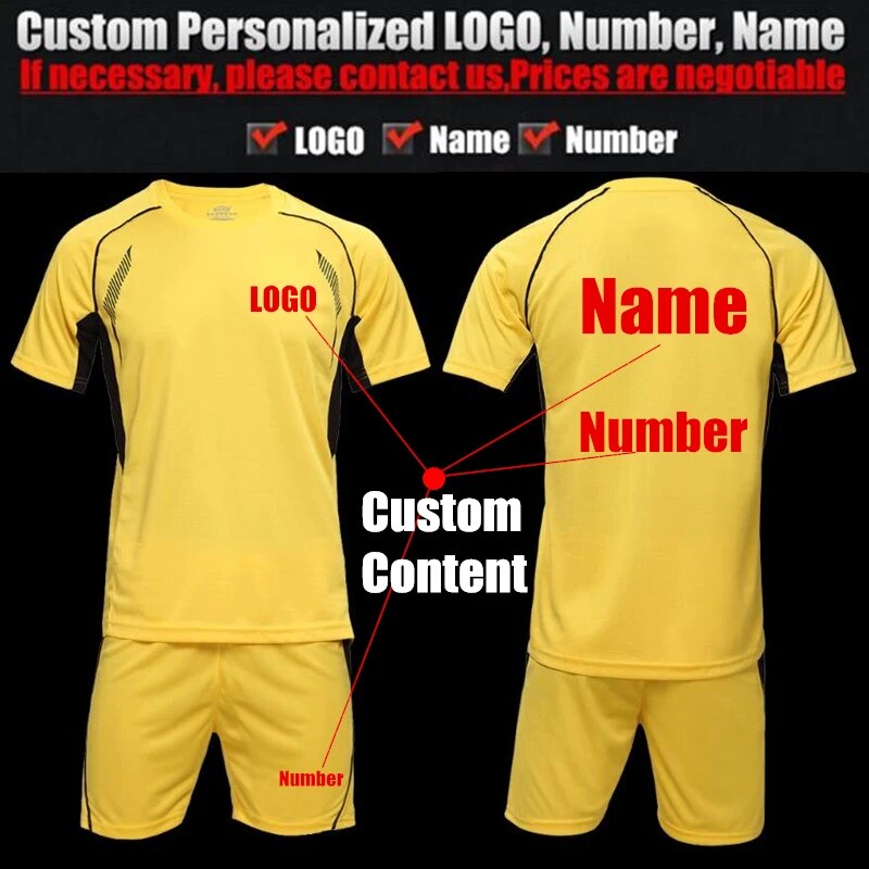 50sets Custom LOGO&Name&Number,Adult Man&Boy Pro Soccer Jersey Sets,Children Football Clothes (T-Shirt+Shorts),Training&Match