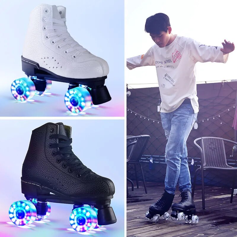 Flashing Double Wheels Roller Skate Shoes Flash Roller Skating Shoes Colorful Glowing Roller Skates Sneakers For Male Female
