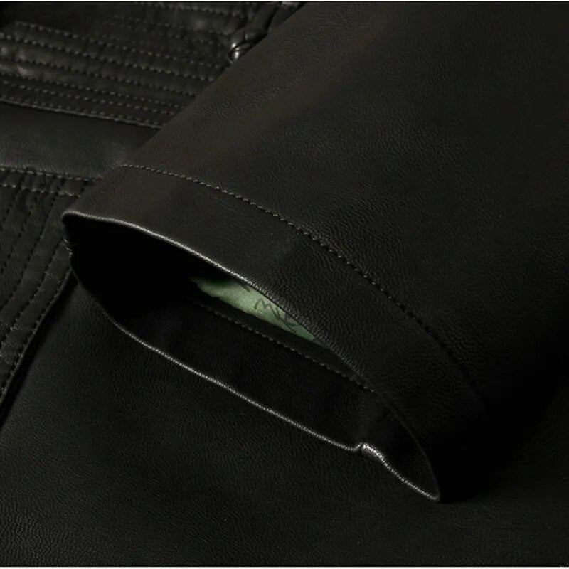Mens Black Ethnic Tang Suit Mandarin Collar Leather Kong Fu Jackets Dragon Embroidery Fur Coat Traditional Chinese Garments New - KAISERINC