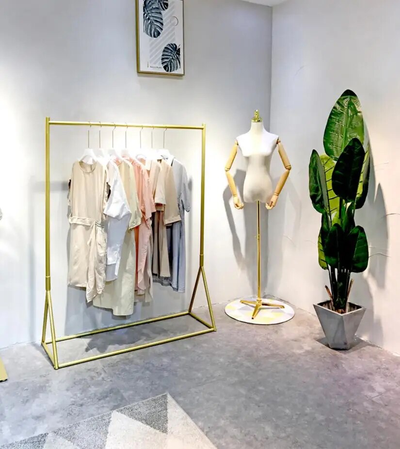 Clothing store display rack gold clothing rack women's clothing store shelf floor hangers do not drop paint shop design
