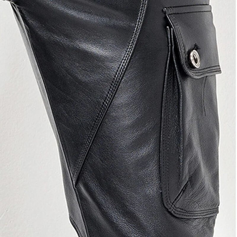 Men's Leather Pant Biker Pants Motorcycle Punk Rock Pants man's classic pocket leather pants leather trousers leatherpants  TJ06