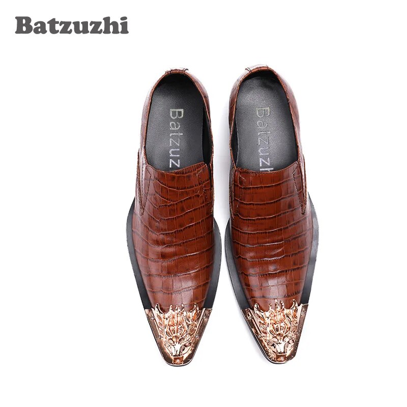 Batzuzhi Men Dress Shoes Leather Gold Iron Toe Men's Shoes Formal Men Oxford Flats Business Leather Shoes Zapatos Hombre