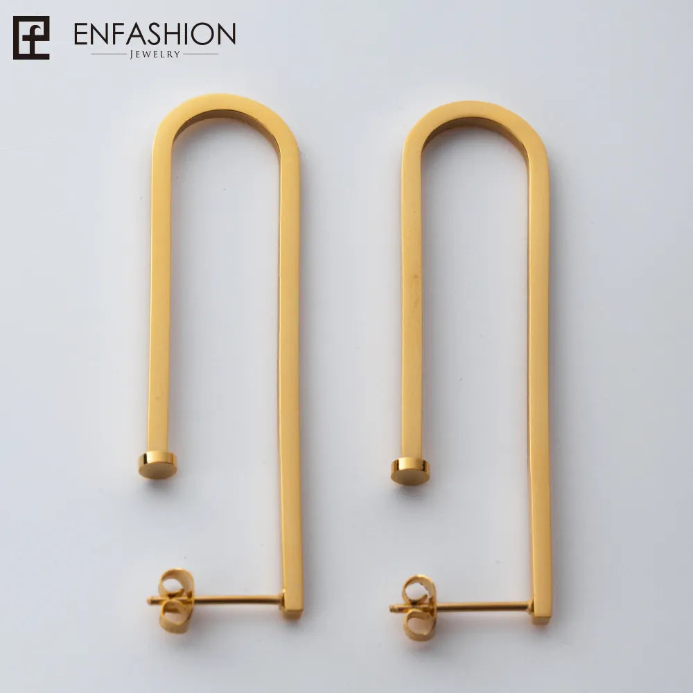 Enfashion Jewelry Geometric Big Clips Earrings Gold color Stainless steel Long Drop Earrings For Women Earings EB171028