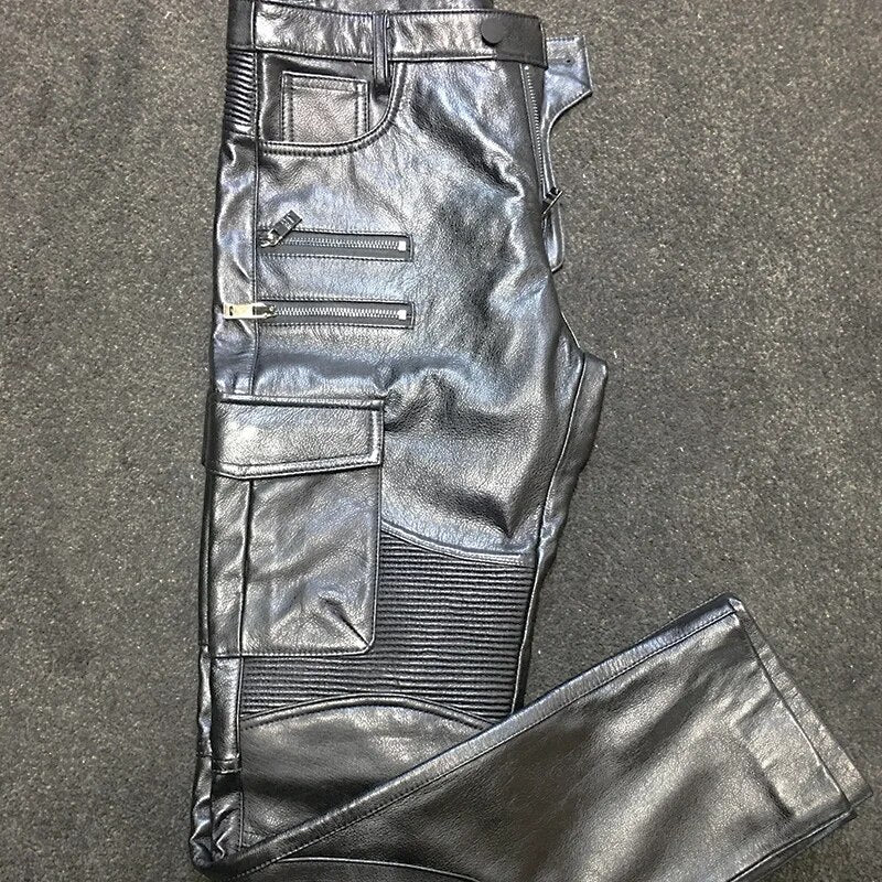 Men's Leather Pant Biker Pants Motorcycle  Slim Leather Skinny  Rock Pants Tight Gothic Leather Pants For Men TJ010