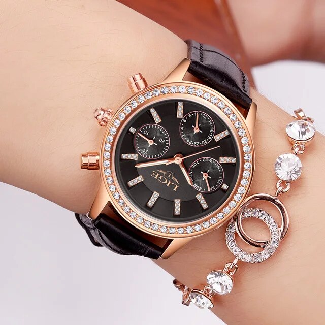 LIGE Top Luxury Brand Women Watches Leisure fashion Leather Quartz Ladies Diamond Dress watch Female gift Relogio Feminino+Box