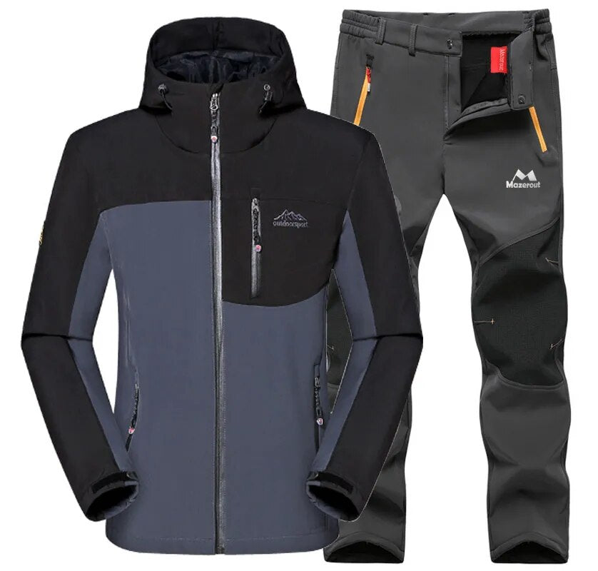 Man Winter Waterproof Fish Ski Warm Softshell Fleece Hiking Outdoor Jackets Trekking Camp Coat Set Pants Climb Oversize Trousers - KAISERINC