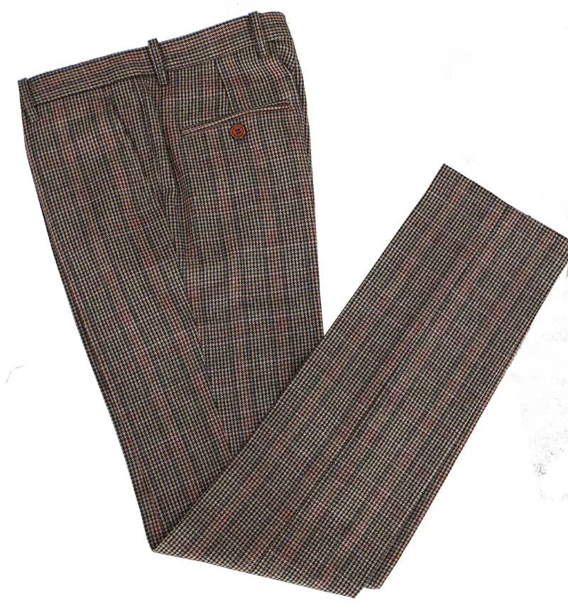 Wool Brown Classic Tweed custom made slim fit mens 3 piece suits gentleman style tailor wedding party dresses suits for men - KAISERINC