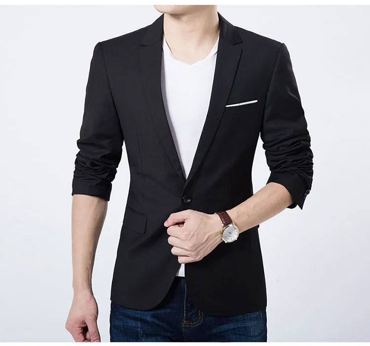 2023 Fashion Men Casual 1 Cotton Jackets Male Slim Fit formal Sky Blue Black Blazer Suit Plus Size 5XL Fashion Men Blazer Sping - KAISERINC