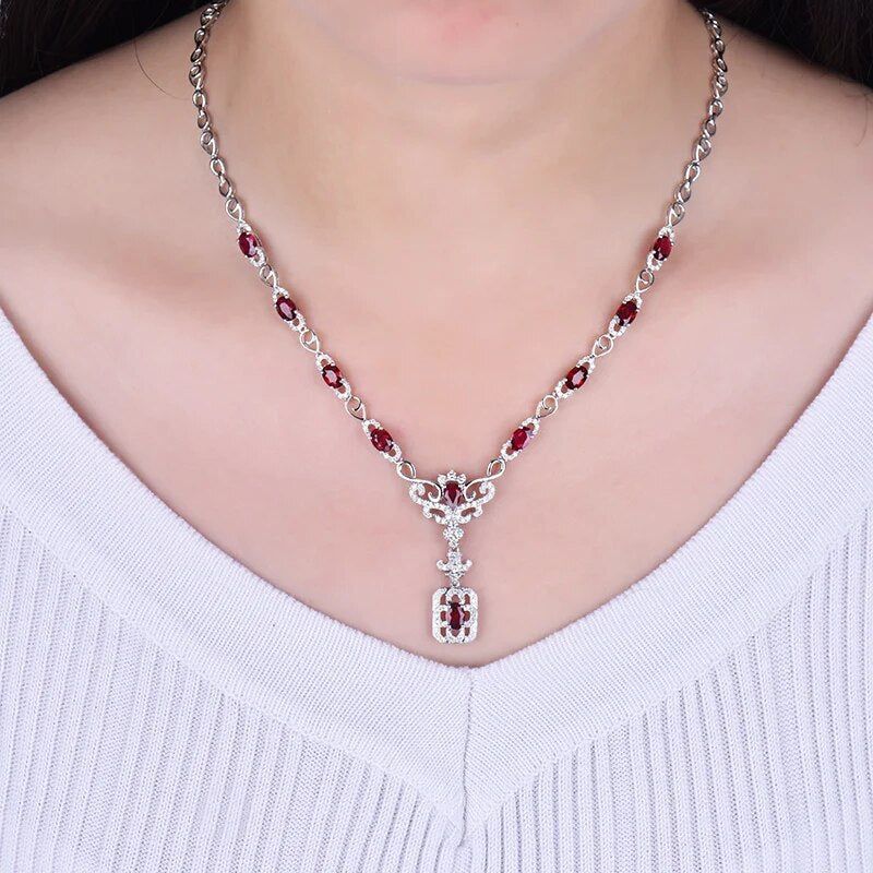 LOVERJEWELRY Luxury Diamonds Lady Ruby Necklace Special Design 18K White Gold For Women Party Fine Jewelry Christmas Wife Gift