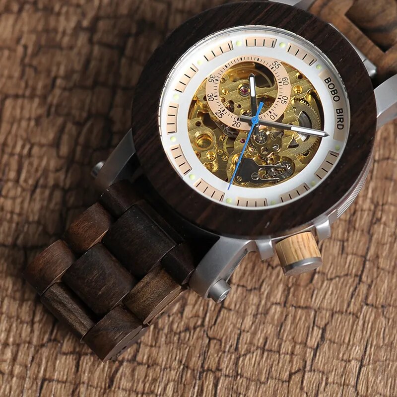 relogio masculino BOBO BIRD Watch Men Automatic Mechanical Watches Wood Vintage Big Size Men's Gift Wristwatch reloj hombre