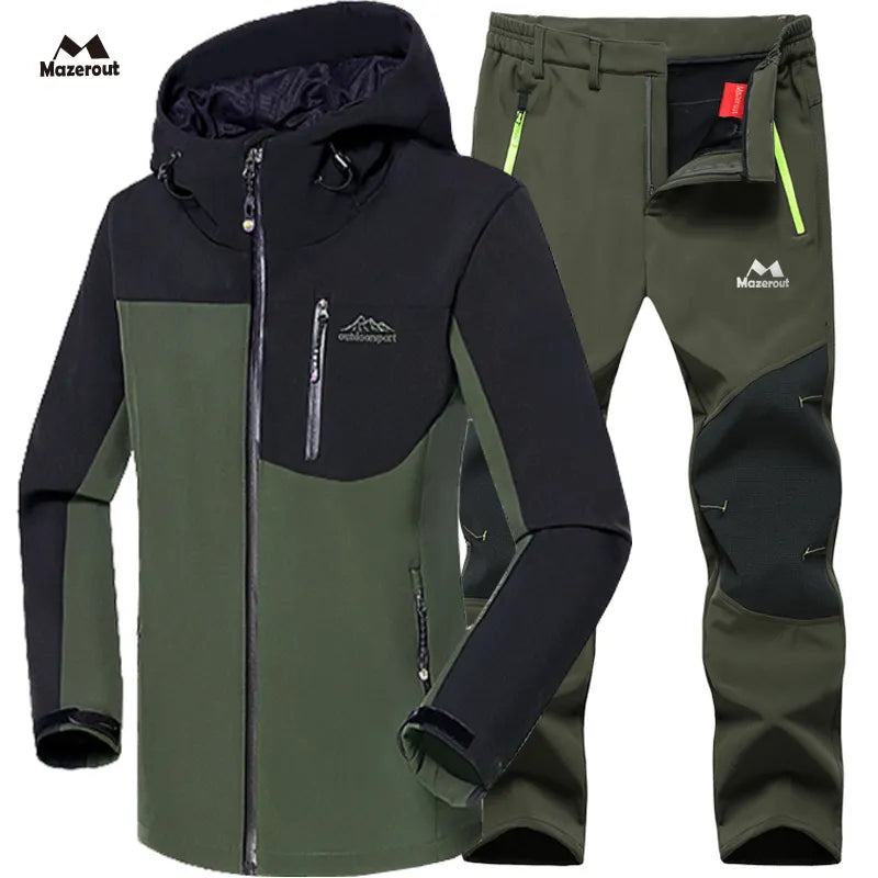 Man Winter Waterproof Fish Ski Warm Softshell Fleece Hiking Outdoor Jackets Trekking Camp Coat Set Pants Climb Oversize Trousers - KAISERINC