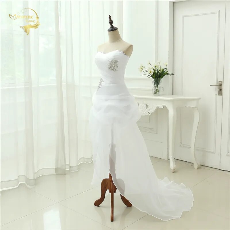 Vestido De Noiva 2023 New Shiny Organza Women Bride Sweetheart Beading Front Short Back Long White Ivory Wedding Dresses OC3399 - KAISERINC
