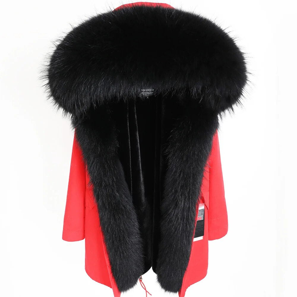 MAOMAOKONG 2022 New Natural Real Raccoon Fur Collar Winter Women's Clothing Thick Warm Coat Parkas Jacket Woman