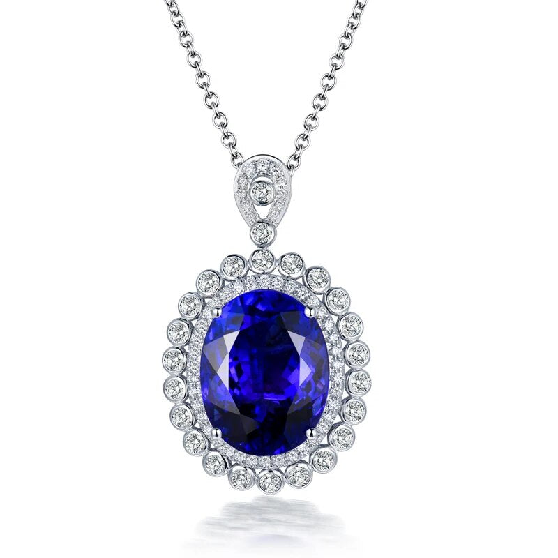 LOVERJEWELRY Real 18Kt White Gold 14.86ct Genuine Tanzanite Women Ring Real Diamonds Dual Use Function Jewelry Rings Or Pendant