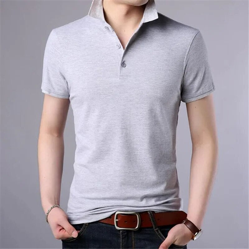 50pcs Men Lapel Collar Tops&Tees High-end Cotton Short Sleeve Shirt Summer Big Yards Smart Casual Classic Gentleman Polos Shirts