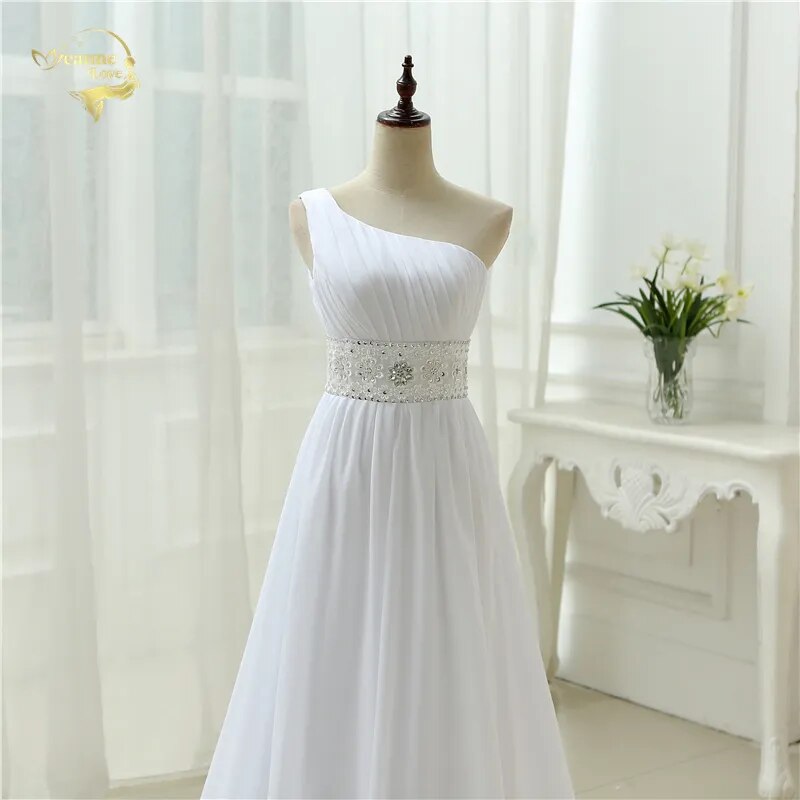 Vestidos De Novia Beach Wedding Dresses Beading Chiffon Plus Size One Shoulder Wedding Gowns Boho Bridal Dresses Custom Made - KAISERINC