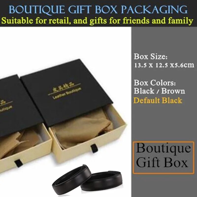 120p 3.5cm Width Men Genuine Leather Strap Waistband,Real Full Two-layer Cowhide Automatic Buckle Belt,with Belt Buckle,Gift Box
