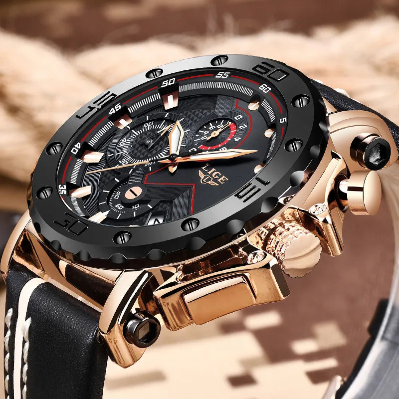 LIGE 2023 New Men Watch Sport Chronograph Top Brand Casual Leather Waterproof Date Quartz Watch for Men Clocks Relogio Masculino