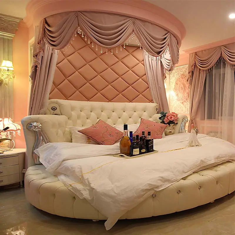 (1 bed +2 night stand +mattress)/lot european design round soft bed home bedroom furniture set CE-909#