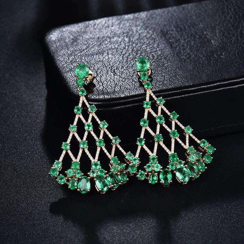 LOVERJEWELRY Luxury Female Fine Jewelry 18Kt Yellow Gold Earrings Natural VS Emerald Genuine SI Diamonds Women Drop Earrings
