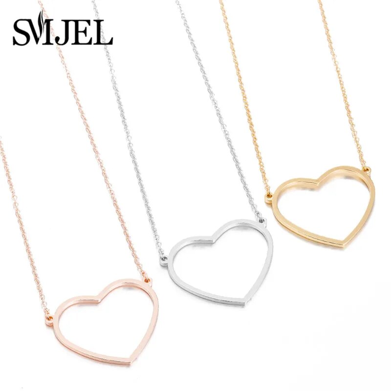 SMJEL Hollow Heart Necklaces Women Luxury Everyday Jewelry Gold Girls Fashion Love Wedding Statement Necklace Choker