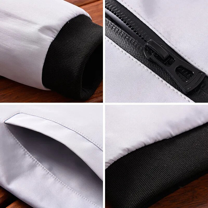 LUKER CMSS Spring Summer Mens Jackets And Coats Thin Slim Fit Bomber Jackets Black Stand Collar jaqueta masculina Hot Sale LH1